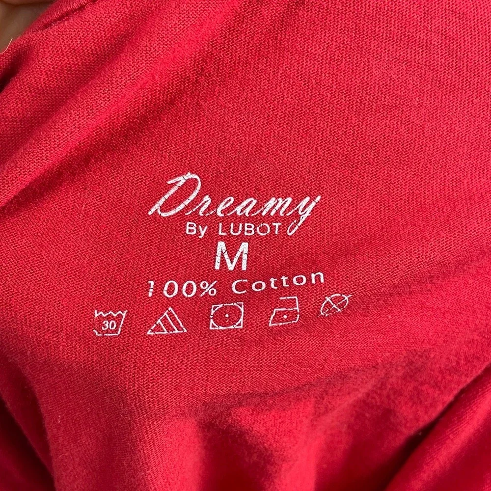 Dreamy By Lubot Pajama Set Womens Medium Red Pants Long Sleeve Top 100% Cotton‎